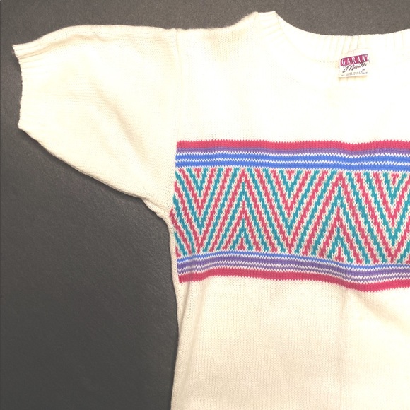 Vintage 80s S/S Colorful Chevron Knit Sweater - Picture 2 of 6